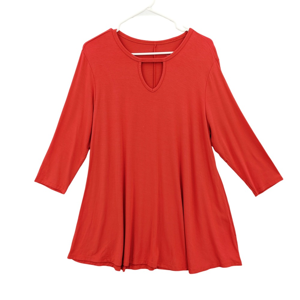 Soft Surroundings Women Tunic Top Casual Minimalist XL Petite Keyhole 3/4 Sleeve